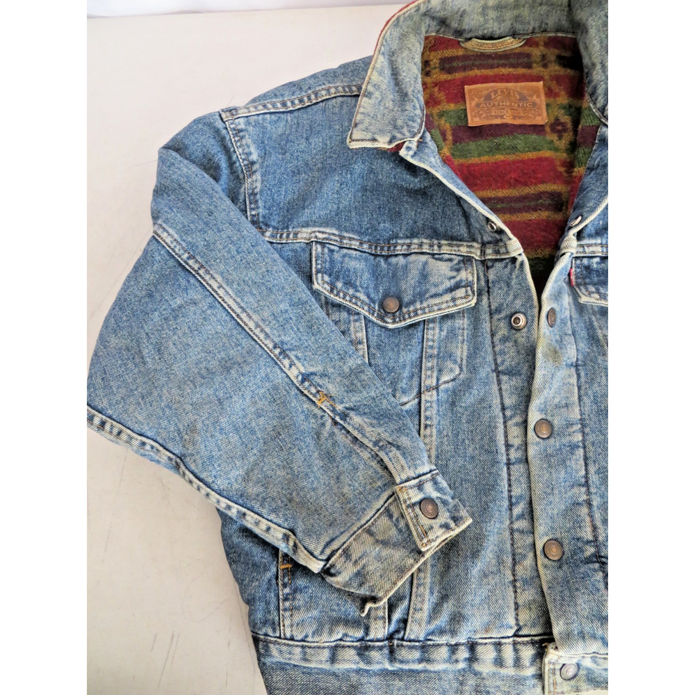 VTG 90s Levi's Authentic Aztec Wool Blanket Lined Denim Jacket Mens Medium 10/92 - Picture 3 of 16